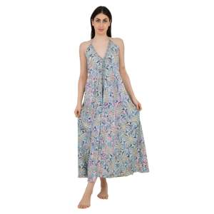 Vestido Maxi Boho Vintage Hecho a Mano con Estampado Floral, Cintura Imperio y Corte en A, de Gasa para Verano - Product Image 1