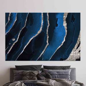 Arte en Mármol Azul Marino con Vetas Plateadas: Decoración Moderna en Lienzo Impreso, Enmarcado para Galería - Product Image 1