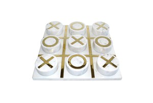 Orteil tic tac en marbre blanc parfait cadeau pour anniversaire jeu d'intérieur Tic Tac toe avec revêtement doré pour enfants et jeux de société en famille - Product Image 5