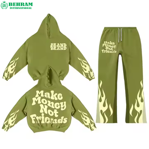 Pantalon évasé personnalisé Behram International avec logo, sweat à capuche vintage, impression sérigraphique, cordon de serrage, streetwear, survêtement de jogging - Product Image 4