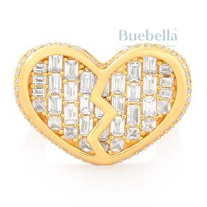 Full Iced Chunky Broken Heart Shaped Moissanite Round Baguette In S925 Sterling <b>Silver</b> Hip Hop Style <b>Ring</b> For <b>Men</b> - Product Image 1