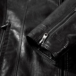 Veste en cuir de vache véritable chaude pour hommes avec logo vestes en cuir à manches longues coupe ajustée avec col montant logo en cuir pour hommes - Product Image 4