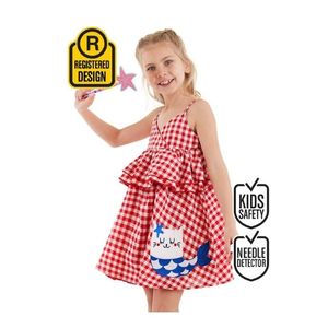 Sea Cat Girl Poplin Dress Manga Hasta la rodilla Vestido de verano Algodón Jersey Red Girl Dress - Product Image 1