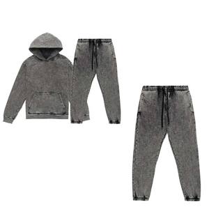 Trajes de sudor acampanados apilados lavados con ácido desgastado lavados vintage personalizados pantalones de chándal/Unisex/chándal/conjuntos de 2 piezas - Product Image 3