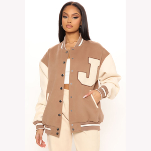 Wholesale Plus Size Women's Sustainable Wool Varsity <b>Jacket</b> Genuine <b>Sheepskin</b> Leather Sleeve Letterman <b>Jacket</b> - Product Image 1