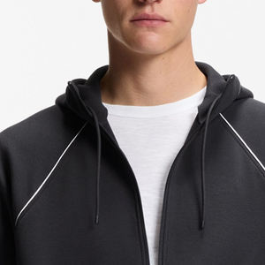 Sudadera con Capucha para Hombre, Diseño con Cierre de Cremallera, Precio al por Mayor, Mangas Completas, Color Sólido, con Bolsillos Laterales y Cordones - Product Image 2