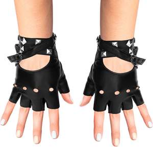 Gants sans doigts en similicuir noir Biker Punk gants avec ceinture fermeture Rivet Design femmes/enfants gants d'entraînement respirants - Product Image 4