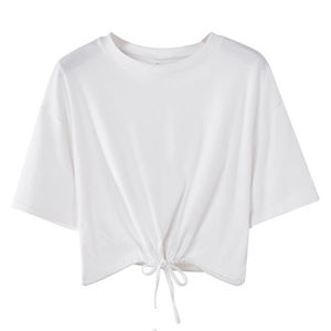 Lo último 2023, nuevo diseño, camisetas para mujer, cuello redondo, camisetas casuales de algodón de manga corta lisas, Top corto para mujer, cintura elástica - Product Image 1