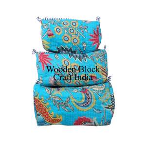 Ensemble de 3 pochettes de voyage en tissu matelassé vintage, style bohème, écologique, avec pompons, très vendu, durable, pour cosmétiques - Product Image 6