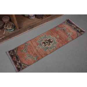 Alfombra de lana turca vintage de 11x35 pies, diseño de retales marrón y verde, técnica de tejido plano para decoraciones de sala de estar - Product Image 5