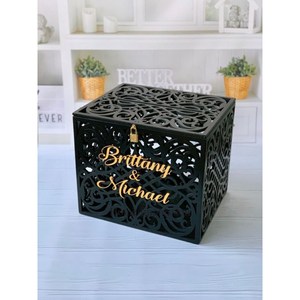 Poudre noire enduite moderne fantaisie Creative Art Designer Heavy Duty métal Cube forme carte d'invitation de mariage et fournitures de boîte-cadeau - Product Image 1