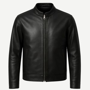 Veste moderne en cuir véritable coupe ajustée pour hommes Veste élégante en toile sur mesure pour l'hiver Taille décontractée Veste teinte unie pour hommes - Product Image 4