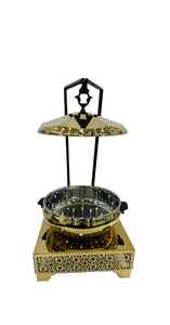 Compre un plato de frotamiento con tapa, diseño clásico, acabado dorado, hecho de metal, plato de frotamiento para servir alimentos - Product Image 2