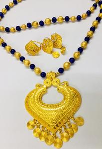 Conjunto de collar y collar de joyería de moda de tela india, set de joyería de 24K con plumas de pavo real y perlas chapadas en oro y plata - Product Image 6