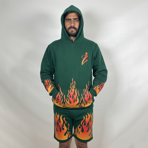 ชุดเซ็ตเสื้อฮู้ดดี้และกางเกงขาสั้นสีพื้นสำหรับผู้ชาย ฤดูร้อน ปี 2025  ชุดสตรีทแวร์สั่งทำพิเศษ ระบายอากาศได้ดี - Product Image 1