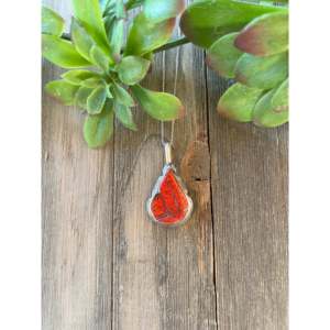 Brandon Etcitty Red <b>Opal</b> <b>Pendant</b> with Sterling Silver Inlay Man-Made Bezel Setting - Product Image 1