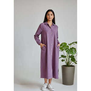 Vestido Camisero de Pana Color Vino con Silueta Holgada - Product Image 2