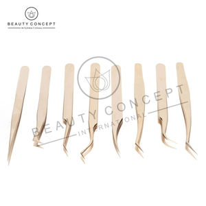 Bonne vente 8PCS pince à épiler d'extension de cils en acier inoxydable droite courbée pointue faites votre propre concept de beauté international - Product Image 4