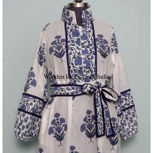 Robe d'été lavable pour femme, en coton écologique indien, imprimé floral fait main au bloc, col rond, style vintage bohème, longueur genou, idéale pour la plage - Product Image 3