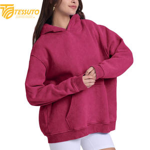 Vente en gros de sweats à capuche de haute qualité, couleur unie, avec impression de logo sur mesure, 100% coton, courts pour femmes - Product Image 6