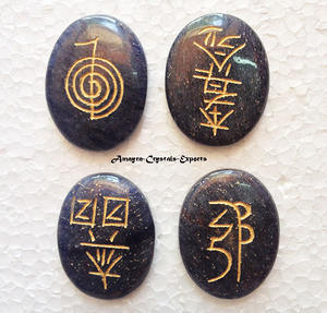 Piedra preciosa espiritual Arco Iris piedra lunar grabado Reiki conjunto ágata piedra conjunto para la curación al por mayor en Amayra Crystal Exports India - Product Image 5