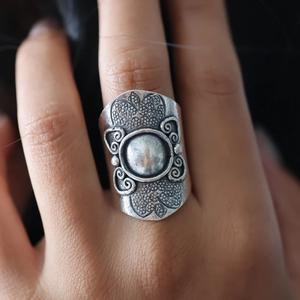 Sterling Silver Flower Pattern Oxidized <b>Statement</b> <b>Ring</b> Adjustable Size Tribal Handmade Artisan Jewelry for Women Boho Ethnic - Product Image 2