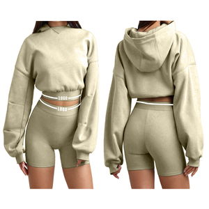 2025 New Arrivals Sexy Trendy Winter Women Acid Wash Zipper-Up 100% <b>Polyester</b> <b>Hoodie</b> Short Sets Top Shorts Two Piece Set Sale - Product Image 4