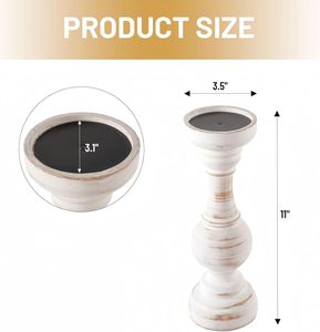 Candle Holder, 11 Inch <b>White</b> Wooden <b>Candlestick</b> Holders, Farmhouse Candle Stands for Pillar Candle, Decorative Wood <b>Candlestick</b> - Product Image 3