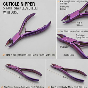 Pince à cuticules professionnelle 5 pouces avec verrouillage, en acier inoxydable, finition miroir titane violet, outil pour manucure et pédicure - Product Image 6