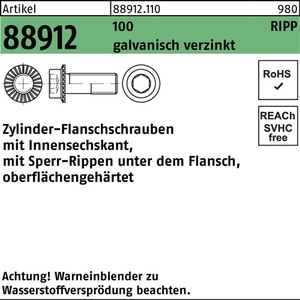 Cylinder Flange <b>Screw</b> R 88912 Locking Rib Internal Hexagon M12x45 100 Pcs Pack - Product Image 1
