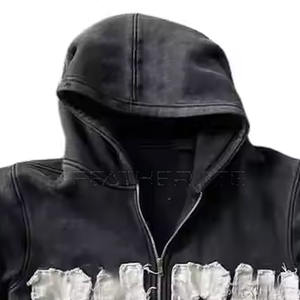 Sudadera con Capucha para Hombre 2024, Diseño Desgastado con Bordado, Tejido de Algodón/Poliéster Transpirable, Cierre de Cremallera, Color Sólido, Personalizable, Invierno - Product Image 3