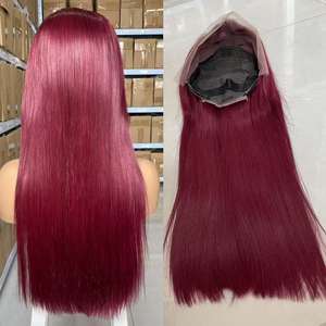 99J Perruque Droite Os Bourgogne 13X4 SDD <span class=keywords><strong>Cheveux</strong></span> Vietnamiens Suisse Avant de Lacet Perruque Rouge Coloré Perruques de <span class=keywords><strong>Cheveux</strong></span> Humains pour les Femmes Noires - Product Image 6