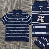 T-shirts rayés bleu marine personnalisables, chemise polo pour homme, manches courtes, coupe ample, poche poitrine, trois boutons, style preppy décontracté, vente en gros