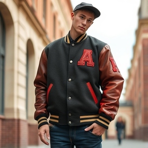 Veste universitaire avec logo personnalisé OEM pour unisexe, design Street Wear, commande en gros, manches en cuir, laine 380 GSM, usine directe - Product Image 2