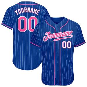 Camiseta de béisbol auténtica en blanco y rosa a rayas, ropa de equipo personalizada más vendida - Product Image 1