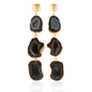 Pendientes de geoda a la mitad Druzy cristalizados naturales hechos a mano, regalo colgante de gota de tres niveles, venta al por mayor, Guntaas galvanizadas de latón - Product Image 1