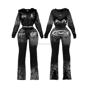 Ensemble de survêtement 2 pièces pour femme, style streetwear, avec sweat à capuche et pantalon de jogging, imprimé lettres, coupe courte, vêtements d'automne, personnalisable, très demandé - Product Image 5