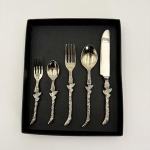 Juego de Cubiertos de Acero Inoxidable con Mango de Hoja de Latón, Pulido Espejo, para Hotel, Restaurante, Boda, Viajes, Camping - Product Image 2