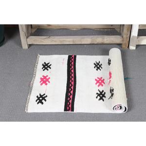 Tapis vintage 1,8x4 pieds, petit tapis turc, tapis oriental blanc rose - Product Image 5
