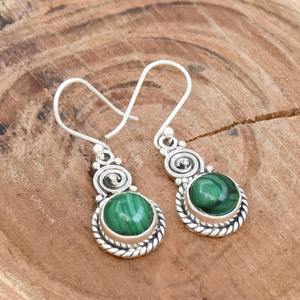 Boucles d'oreilles pour femmes Boucles d'oreilles de fiançailles en malachite Boucles d'oreilles en argent sterling 925 pour mariage Cadeau de mariage Bijoux - Product Image 3