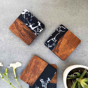 จานรองแก้วไม้และเรซิ่นทรงสี่เหลี่ยมหรูหรางานฝีมือสมัยใหม่ทนทาน - Product Image 6