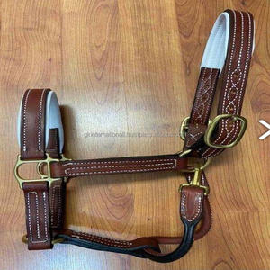 Beau licou de cheval en cuir véritable blanc rembourré à la main-marron - Product Image 3