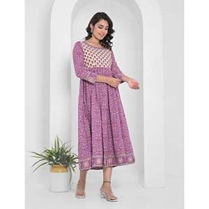 Robe longue Anarkali en coton, imprimé violet, vêtements américains - Product Image 4