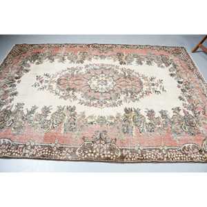 Vintage Rug, 6.1x8.9 ft Turkish Rug, <b>Brown</b> Abstract <b>Wool</b> Rug - Product Image 4