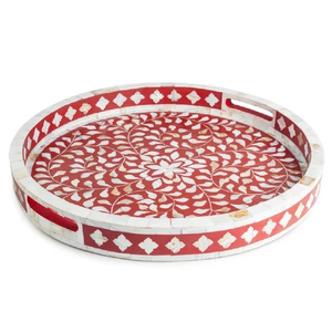 Plateau de service en incrustation d'os organisateur de conception de fleurs plateau de service de petit déjeuner et de dîner de forme carrée - Product Image 2