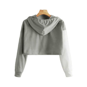 High Quality Custom Logo 100% Cotton <b>Long</b> <b>Sleeve</b> <b>White</b> Short Hooded Winter <b>Crop</b> Hoodie for Women Gym Use - Product Image 5