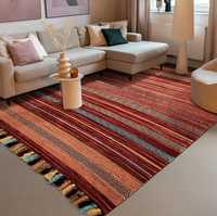 Tapis Kilim en laine tissé à la main, rouge rouille, motif géométrique, style bohème, pour salon, motif à carreaux, écologique, adapté aux animaux domestiques