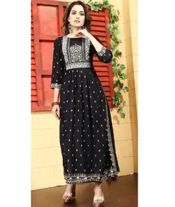 Top Most Selling New Designer Beautiful Launching Heavy Rayon Foil Work Kurti Collection for Sale Special Designer Couple Kurta