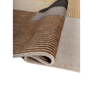 พรมขนสัตว์ถักมือ Ace-5001 สีเทาและดำ ลายแบบนามธรรม สำหรับห้องนั่งเล่นและทางเดิน รูปทรงสี่เหลี่ยมผืนผ้า ผลิตด้วยเทคนิคการทำมือ - Product Image 2