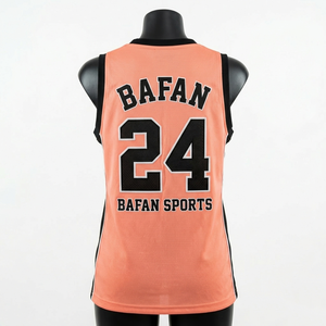 Womens basketball shirt durable 180 GSM polyester mesh fabric <b>peach</b> orange black side panel sleeveless sublimation custom logo - Product Image 3